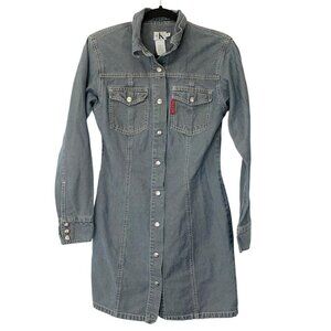 Calvin Klein Fitted Denim Shirt Dress Womens Size 4 Light Gray Button Up